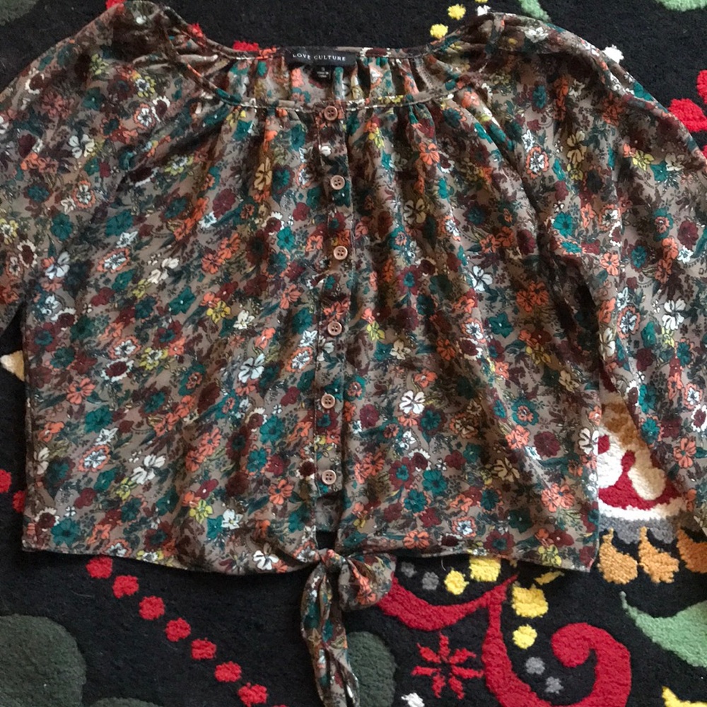 Floral print sheer top